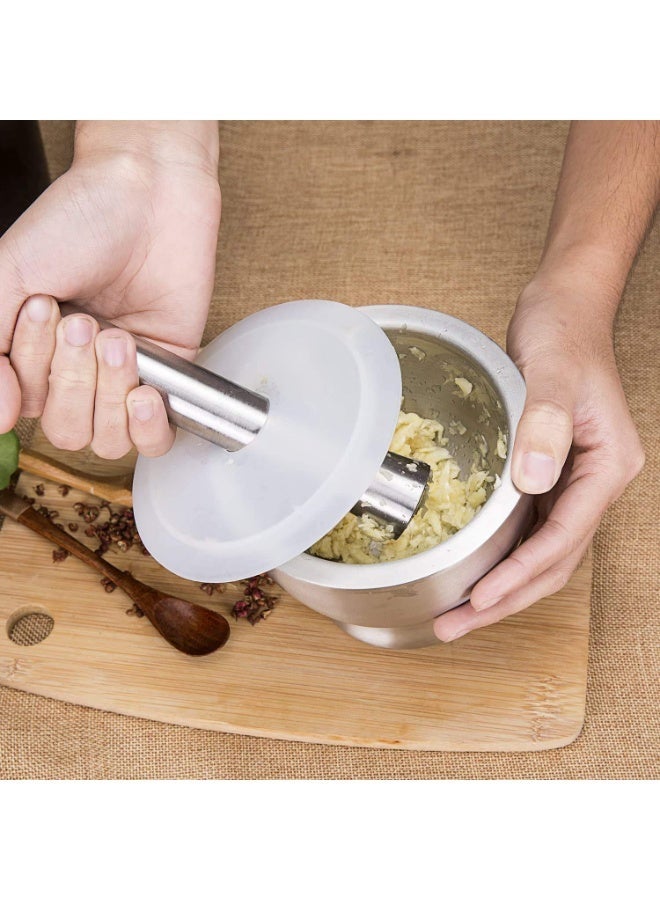 هاون فاخر من الفولاذ المقاوم للصدأ بقاعدة وغطاء متينين للاستخدام اليومي في المطبخ. تصميم مصبوب صلب لطحن التوابل والأعشاب بسهولة. - Image 5